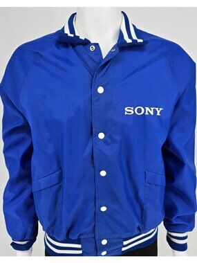 Vintage 1990s Aristo Jac SONY Royal Blue Fleece Lined Coaches Jacket (L)